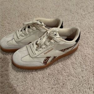 Reebok Cream and Leopard Accent Sneakers